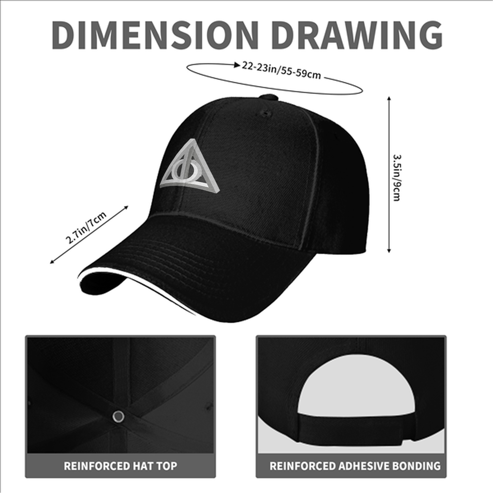 Black Baseball Cap with Deathly Hallows Symbol