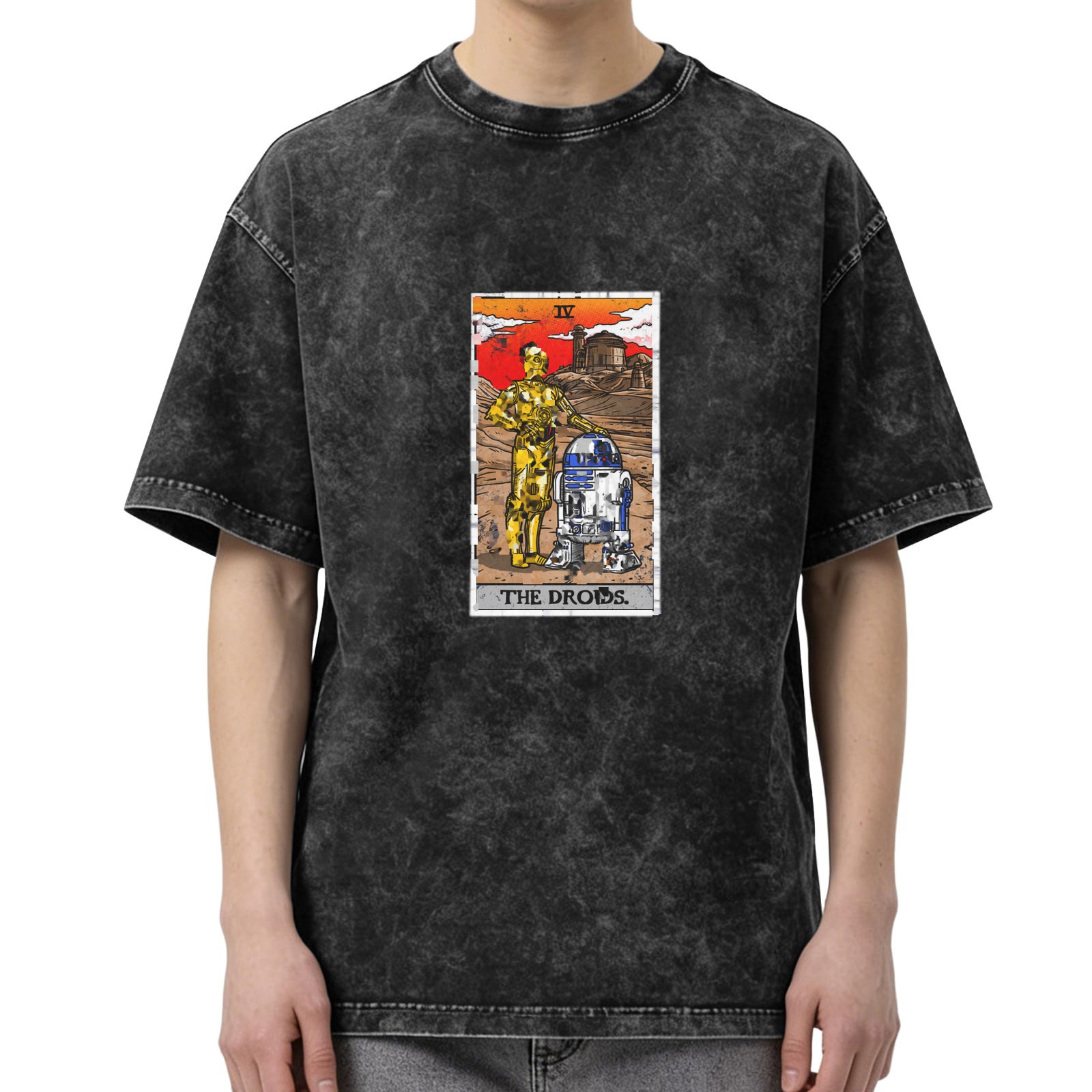 Star Wars The Droids Tarot Card Graphic Oversized Stone Wash T-Shirt