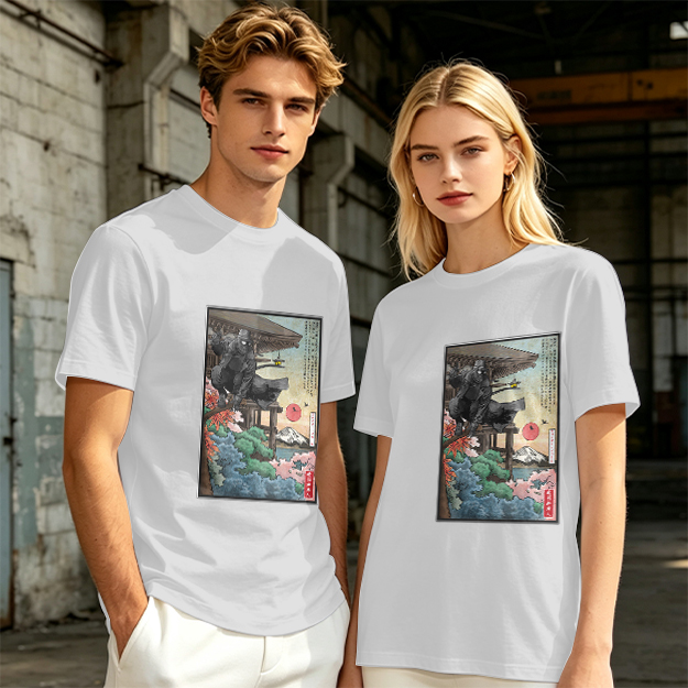 Olive T-Shirt with Ukiyo-e Style Samurai Warrior Print