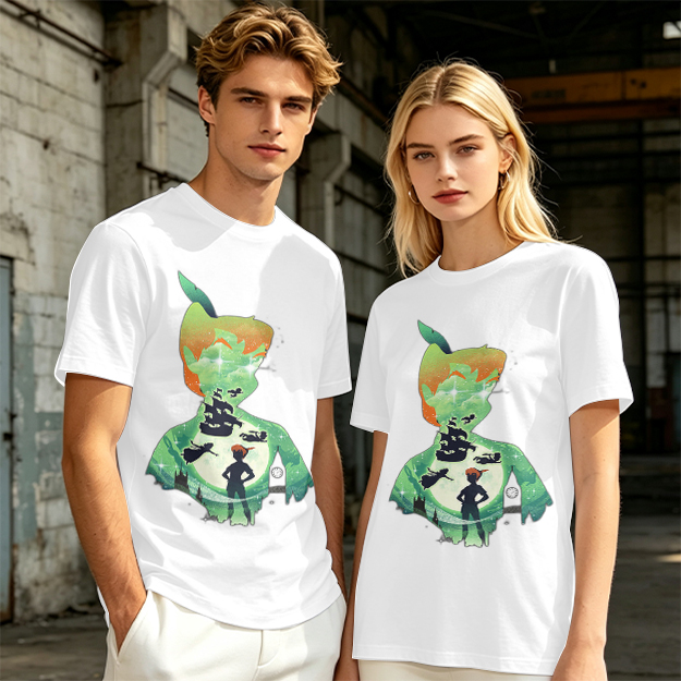 Olive T-shirt with Peter Pan Silhouette Artwork