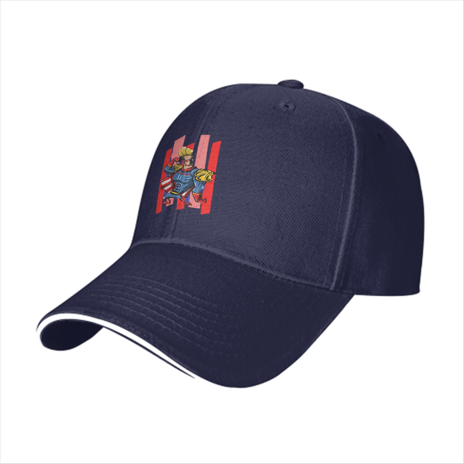 Black Baseball Cap With Superhero Character Graphic Print