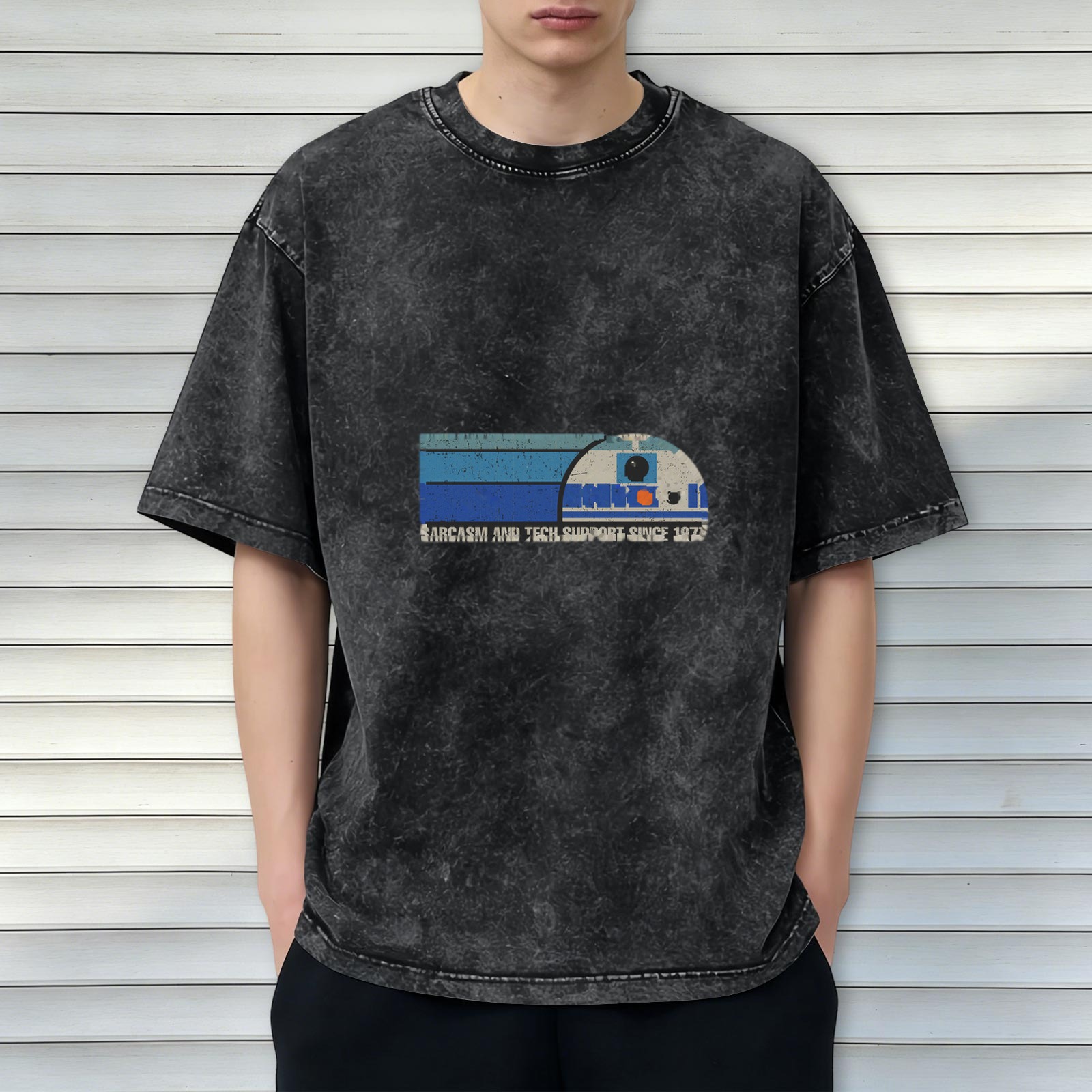 Vintage Wash Sarcasm & Tech Support Since 1977 R2-D2 Graphic T-Shirt