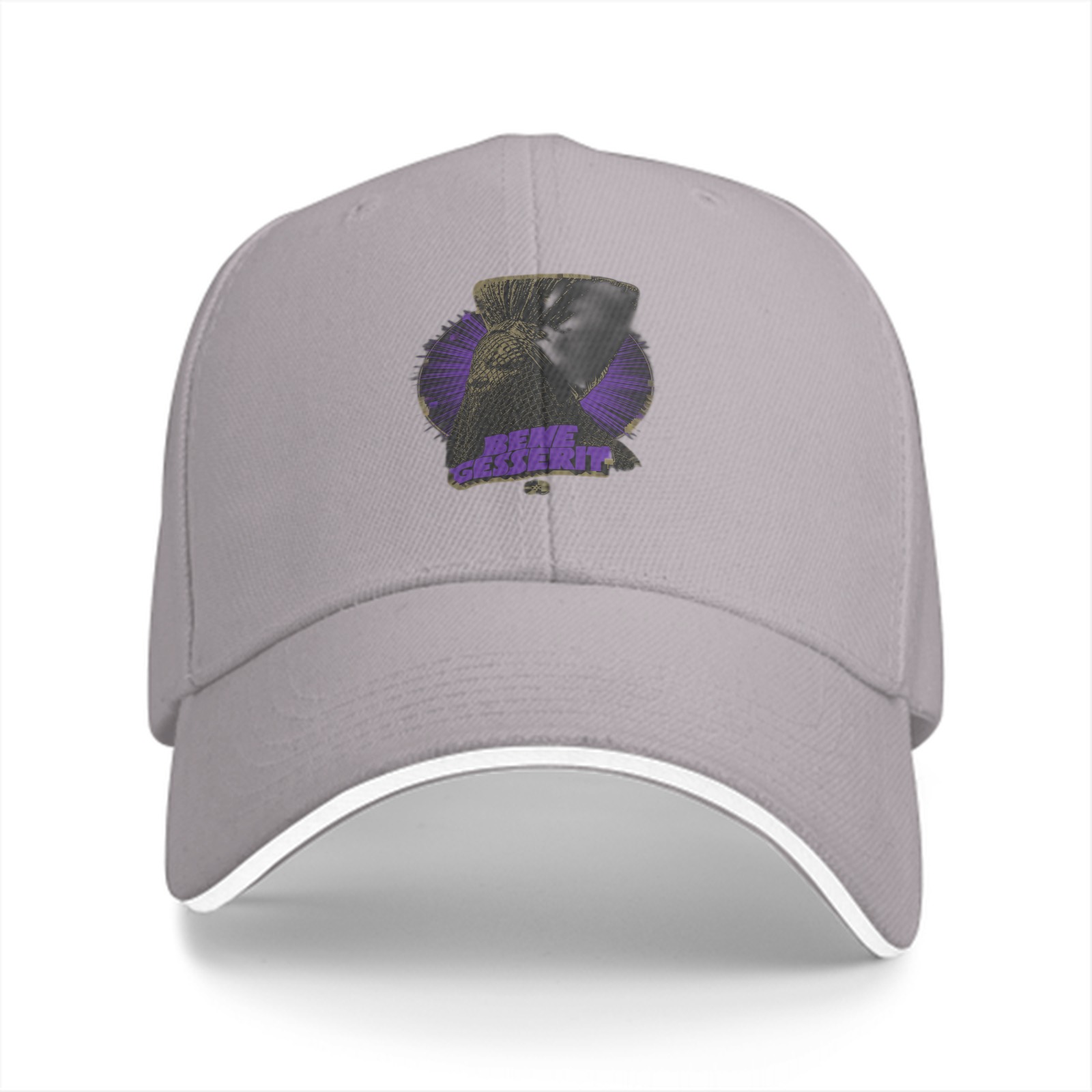 Black Baseball Cap With Purple Graphic Print Design