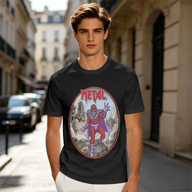 Olive T-shirt with Magneto Metal Comic Art Print