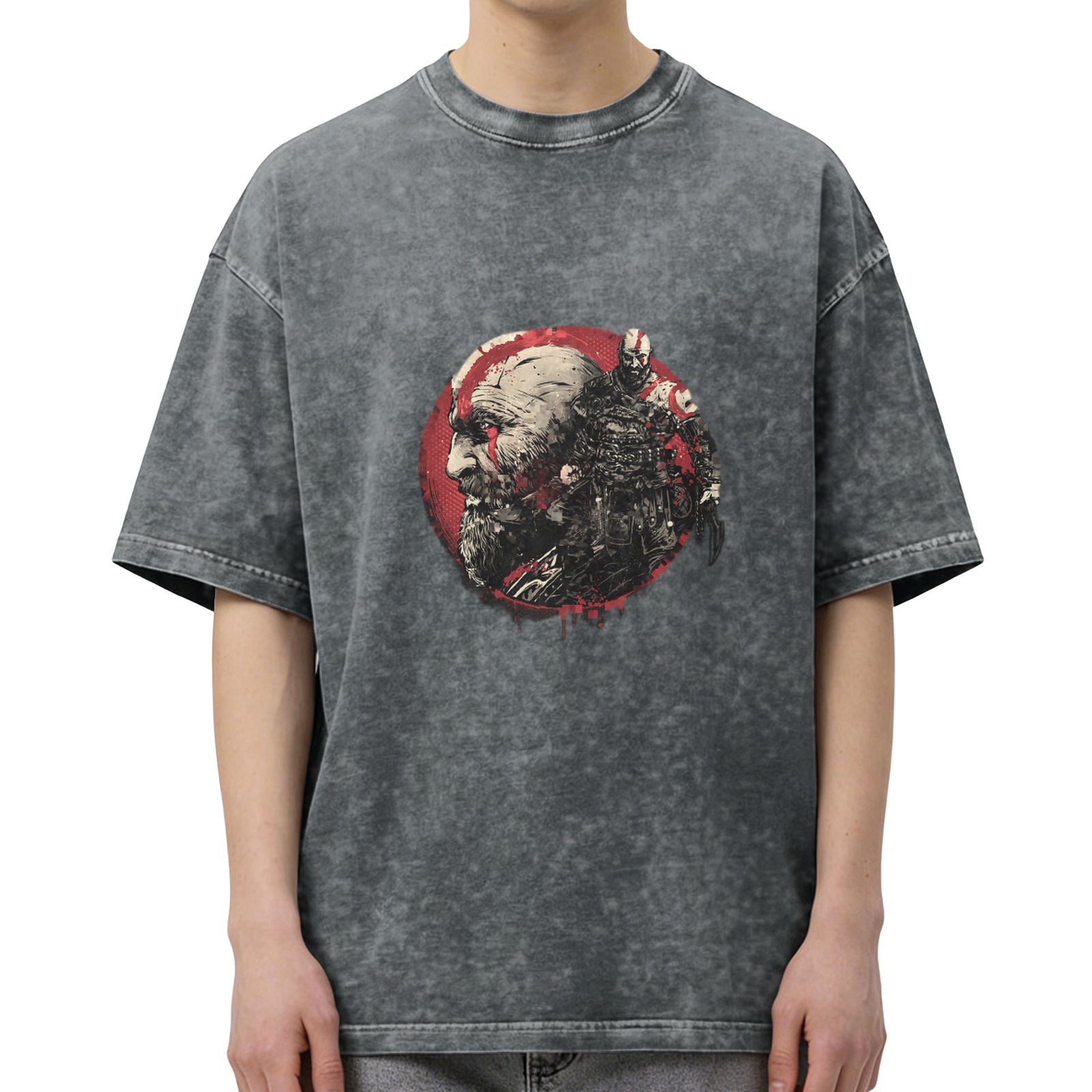 Kratos God of War Graphic Stone Wash Black T-Shirt