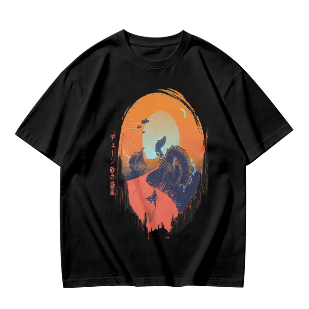 Olive T-Shirt with Sunset Mountain Wolf Silhouette Art Print