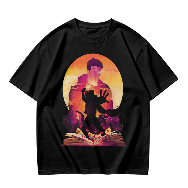 Olive T-Shirt With Fantasy Sunset Silhouette Graphic Print