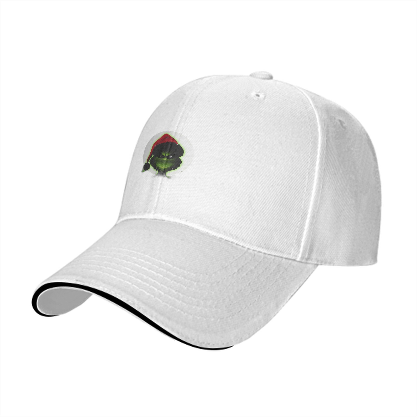 Black Baseball Cap With Grinch Santa Hat Graphic
