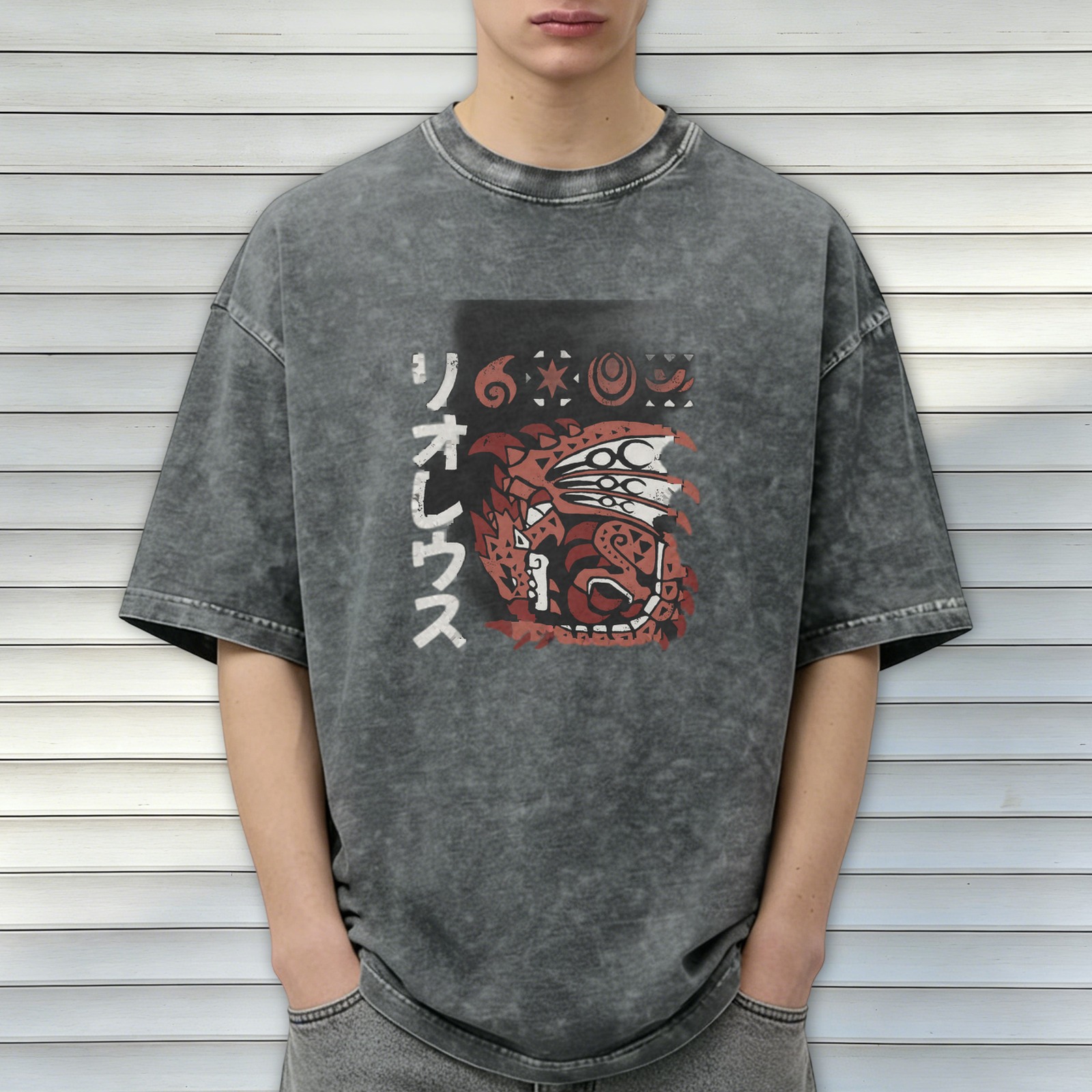 Monster Hunter Rathalos Japanese Art Acid Wash Graphic T-Shirt
