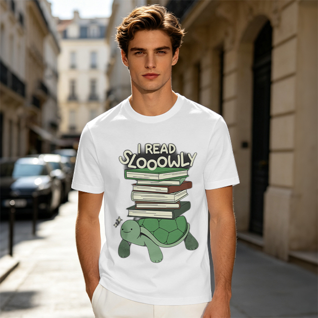 I Read Sloowly Turtle Stacked With Books T-Shirt