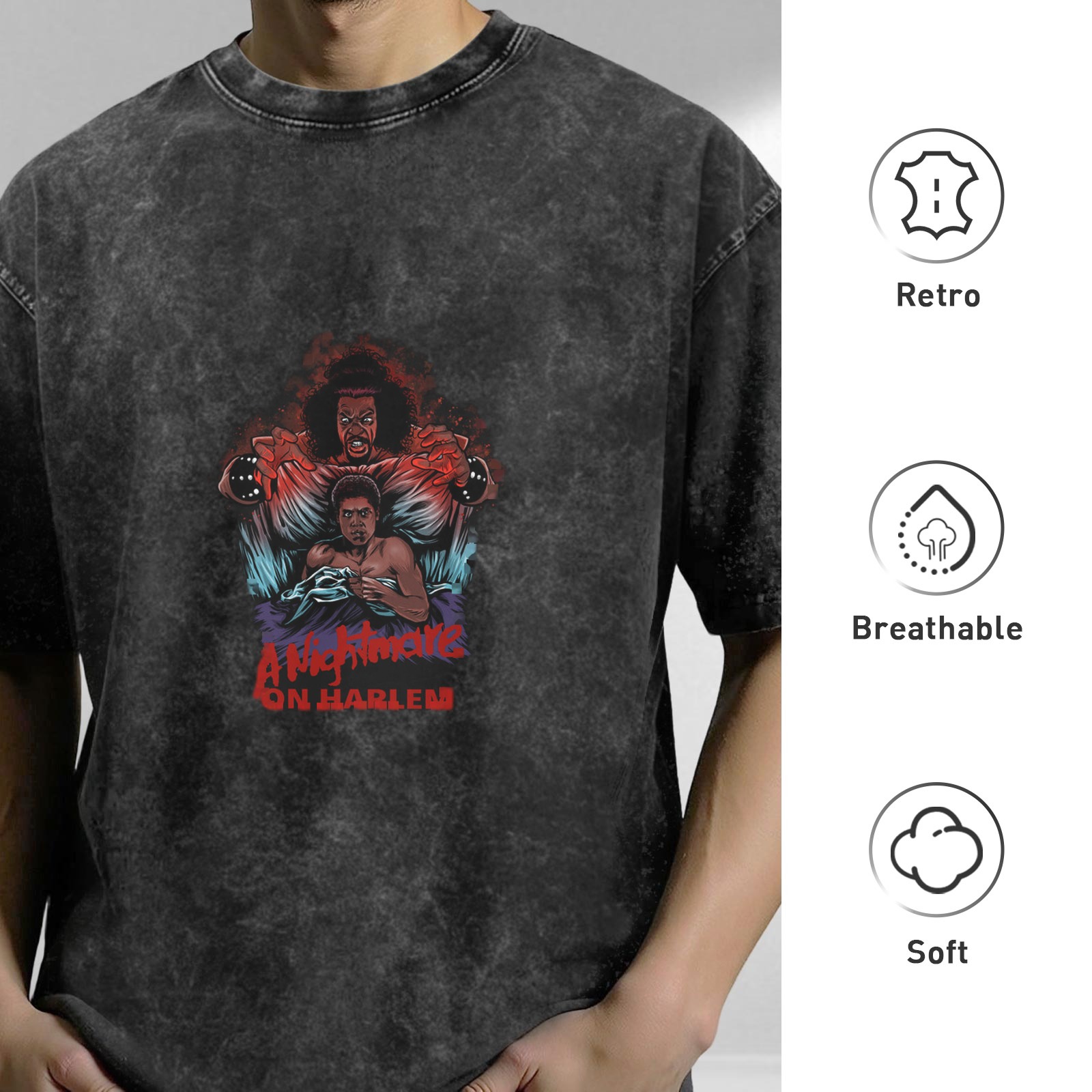 A Nightmare On Harlem Graphic Washed Black T-Shirt