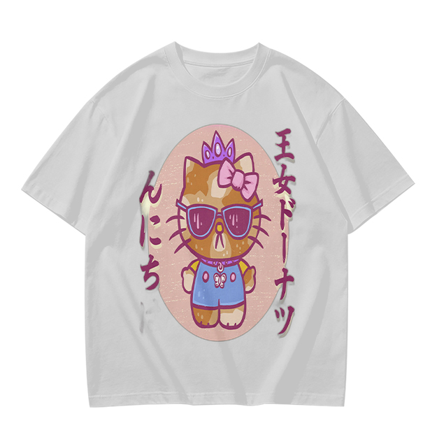 Olive T-Shirt with Cool Princess Cat Graphic Print