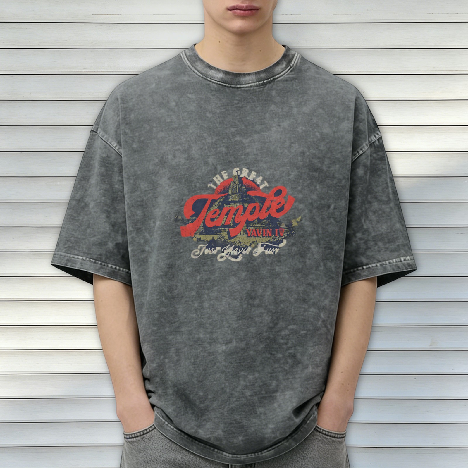 Washed Black Graphic T-Shirt With The Great Temple Yavin IV Print