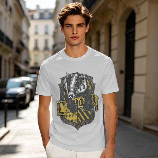Olive T-Shirt With Hufflepuff Badger Crest Graphic