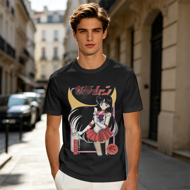 Olive T-shirt with Sailor Mars Anime Graphic Print
