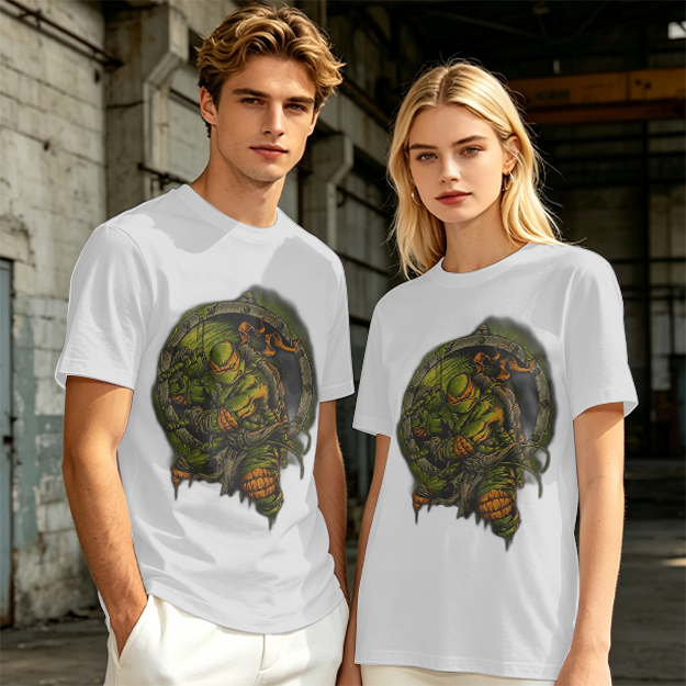 Olive Green T-Shirt With Ninja Turtle Porthole Graphic