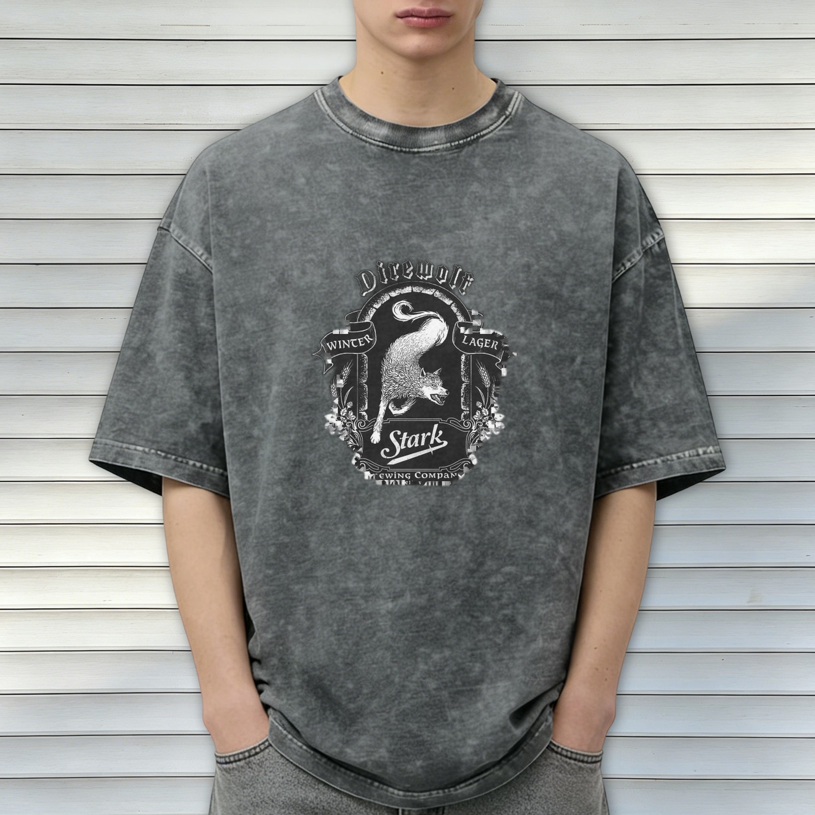 Direwolf Winter Lager Stark Brewing Co. Graphic Washed Black T-Shirt