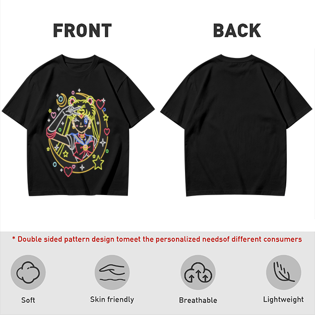 Olive T-Shirt With Neon Sailor Moon Graphic Print