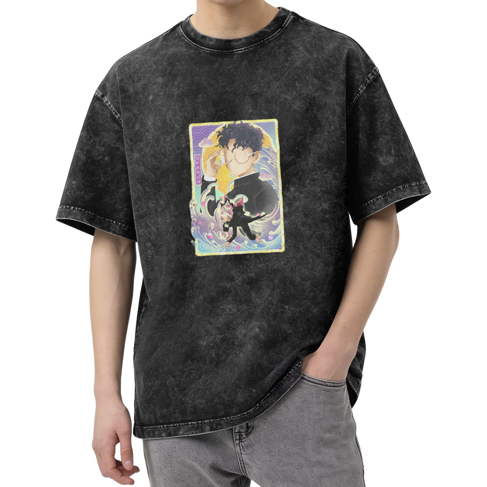 Oversized Vintage Wash Anime Graphic T-Shirt