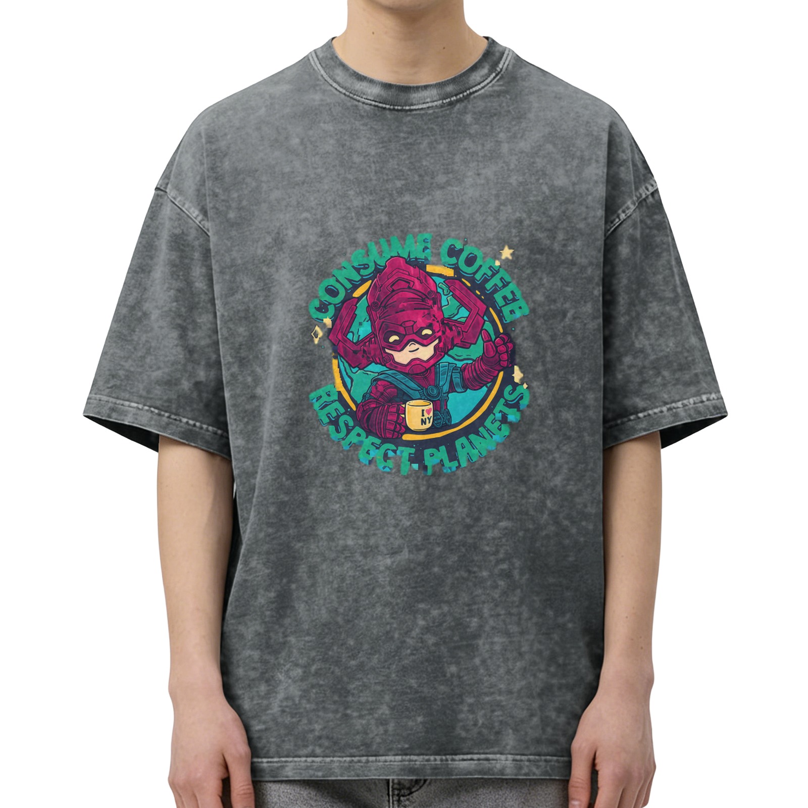 Consume Coffee Respect Planets Chibi Villain Graphic T-Shirt