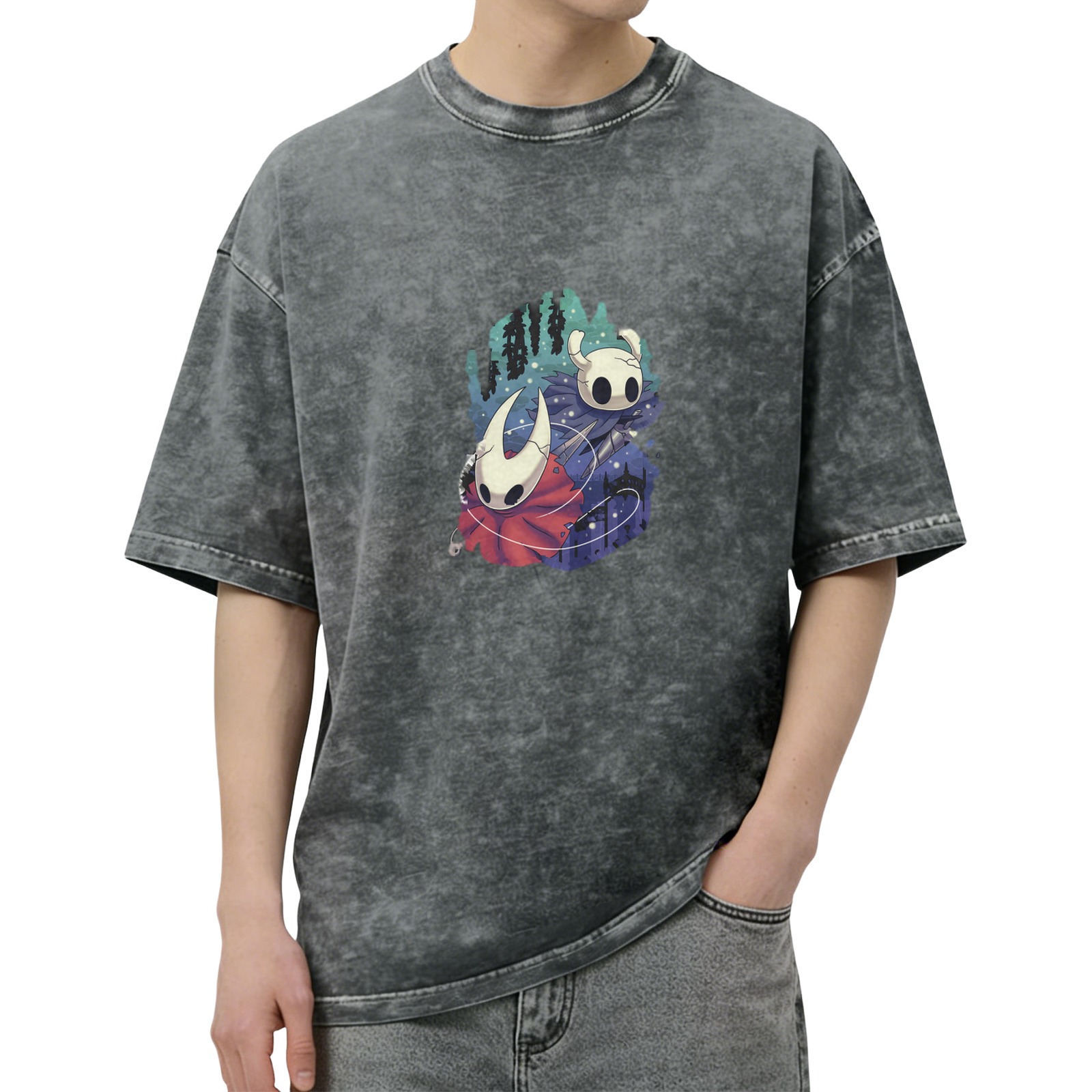Hollow Knight Characters Graphic Washed Black T-Shirt