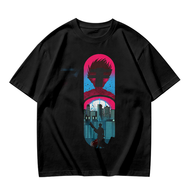 Olive T-Shirt With Cyberpunk City And Spiky Silhouette Graphic
