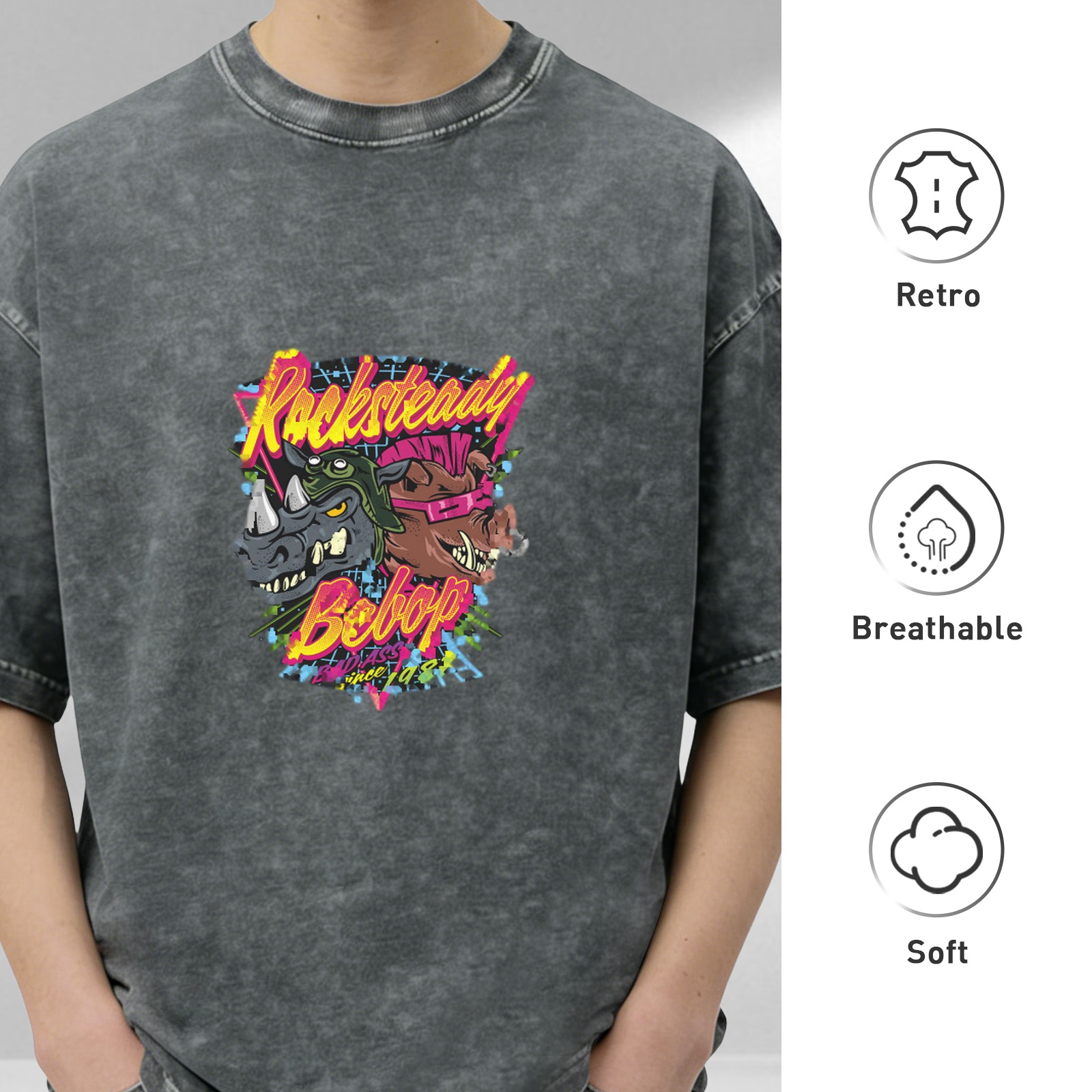 Teenage Mutant Ninja Turtles Rocksteady Bebop Acid Wash T-Shirt