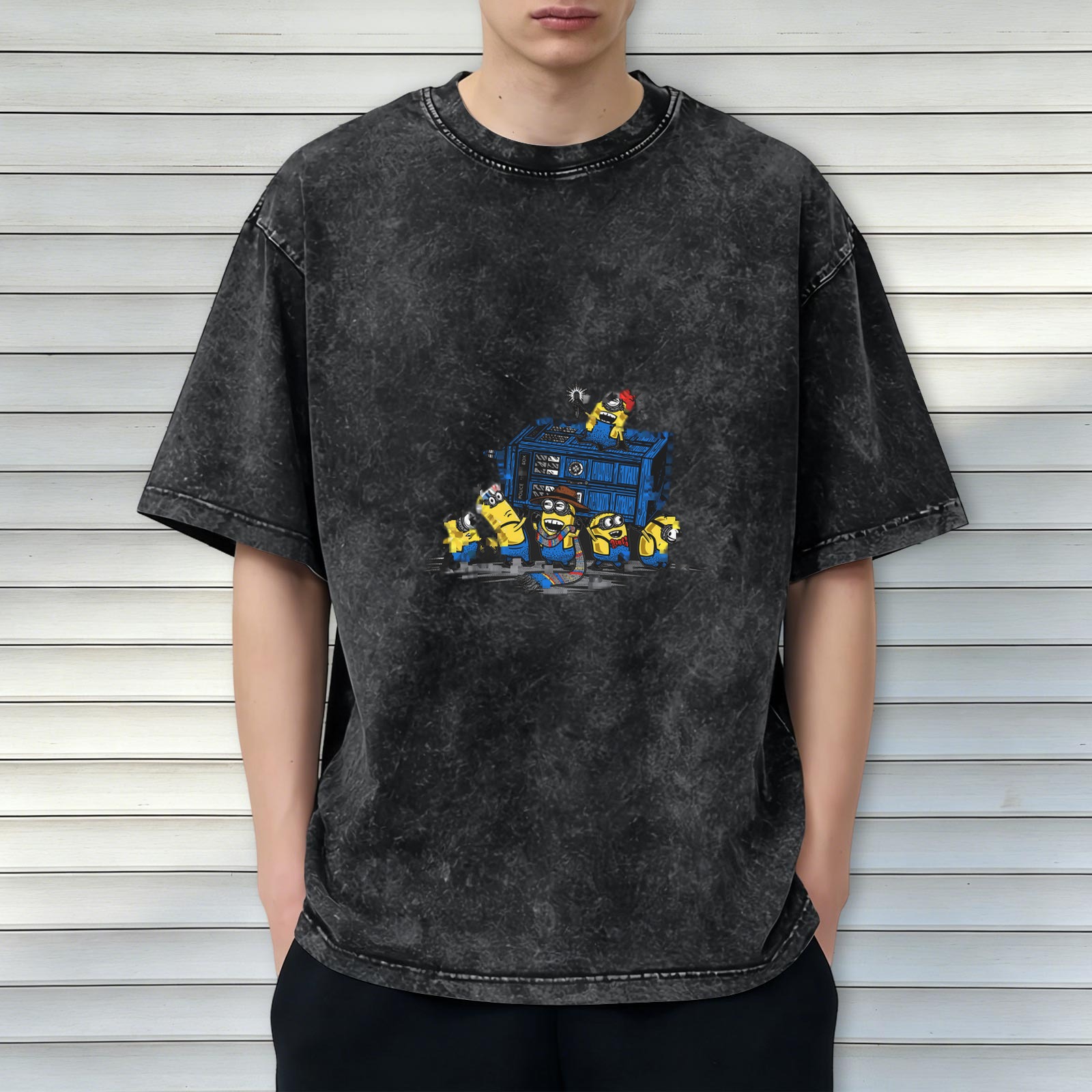 Minions x Doctor Who TARDIS Graphic Oversized Acid Wash T-Shirt