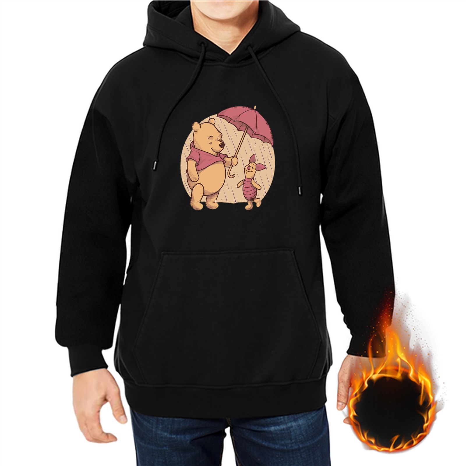 Winnie the Pooh and Piglet walking in rain under umbrella hoodie