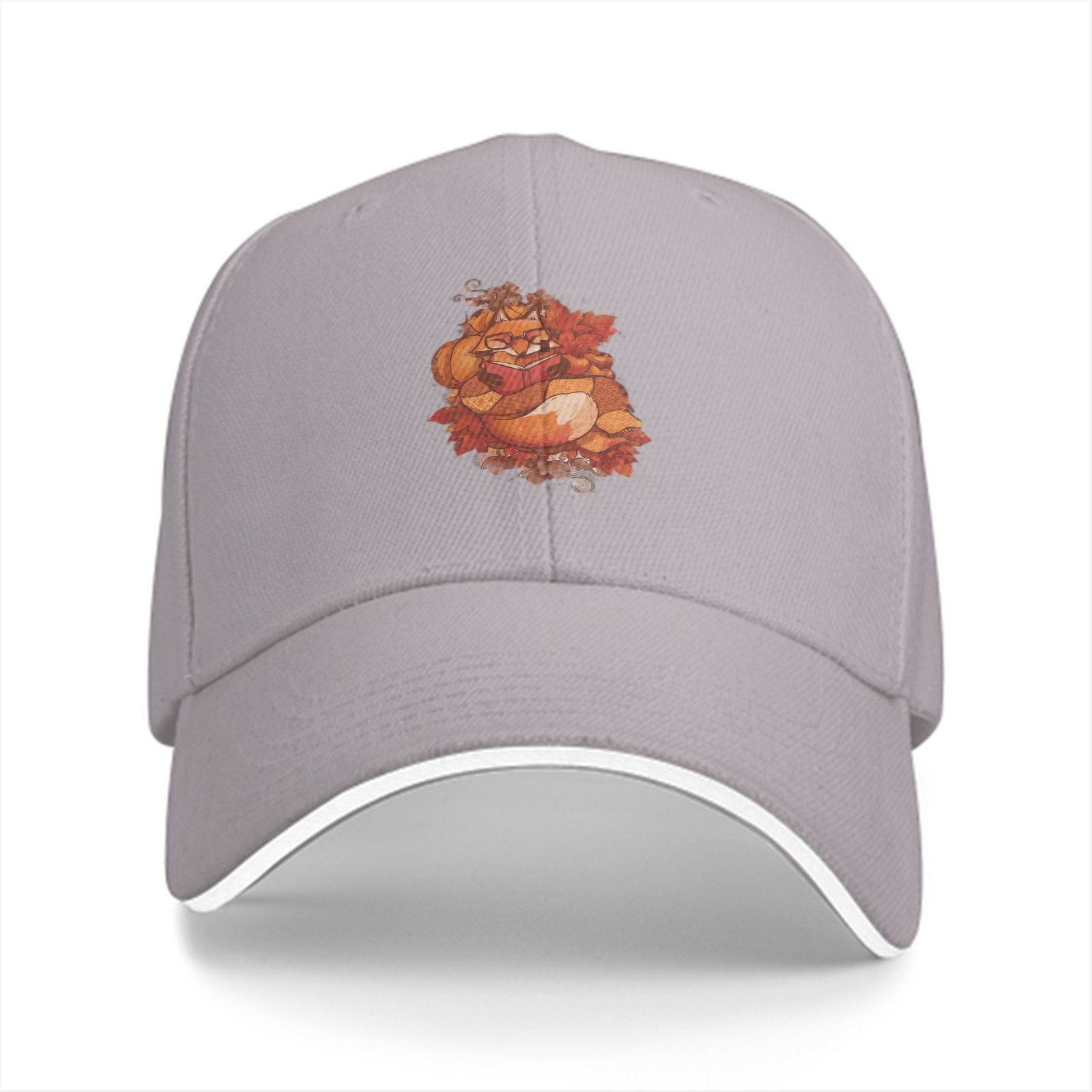 Black Baseball Cap with Autumn Fox and Pumpkin Graphic