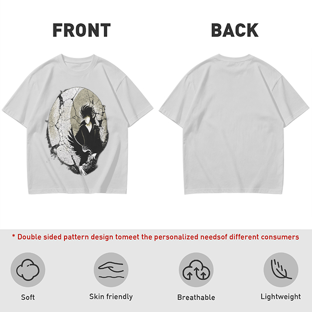 Olive T-shirt with Dark Anime Character and Raven Print