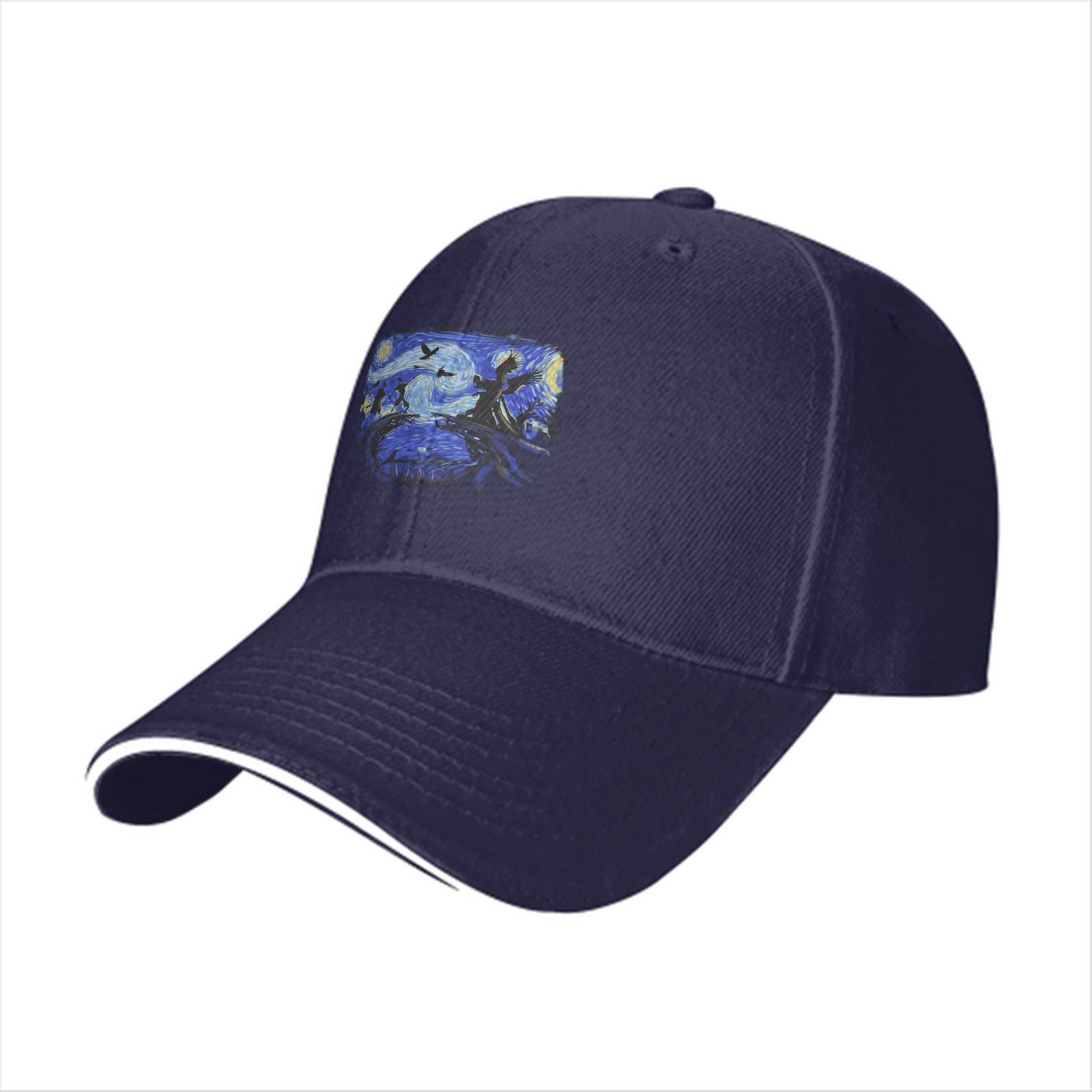 Black Baseball Cap With Starry Night Style Art Print