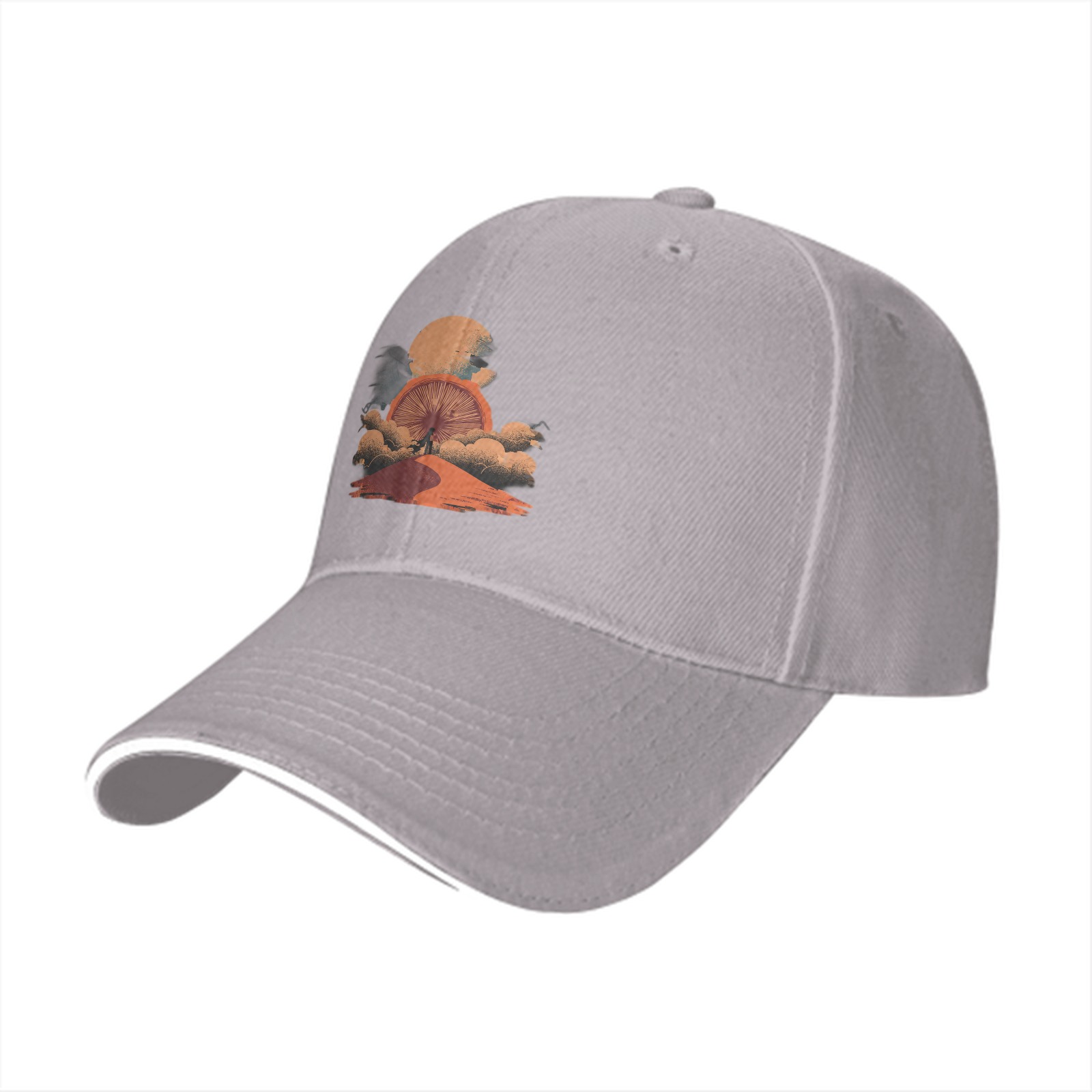 Black Baseball Cap with Desert Sunset Mountain Graphic