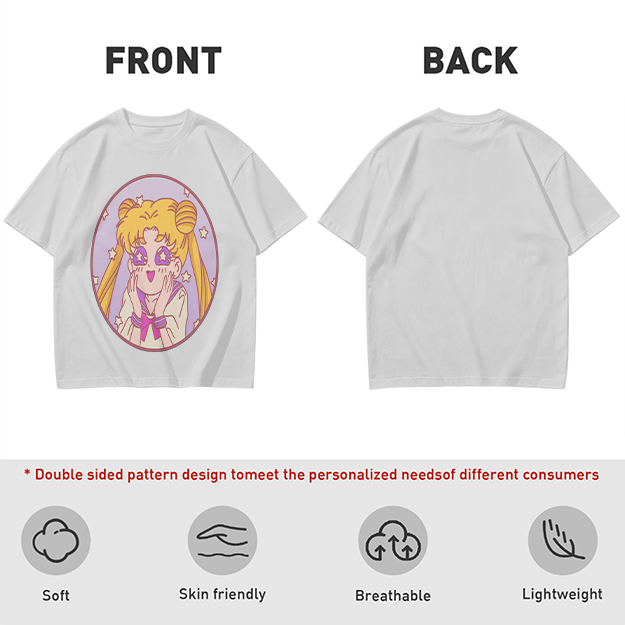 Olive T-shirt with excited anime girl star eyes graphic
