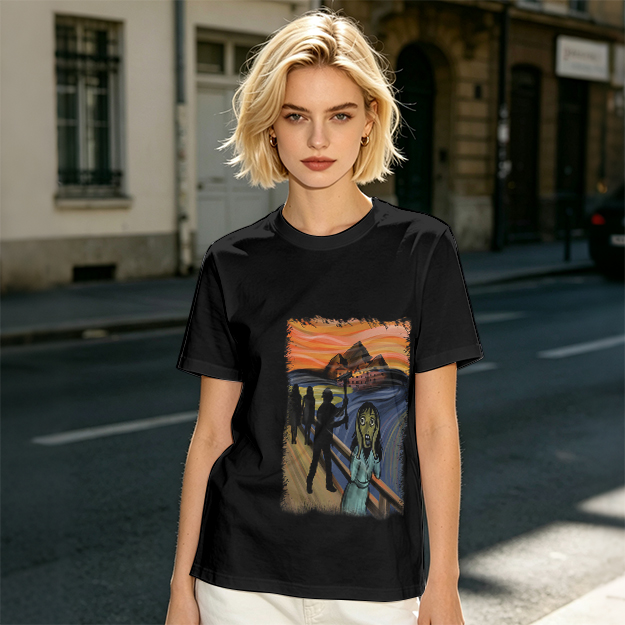 Olive T-shirt with The Scream Parody Art Print