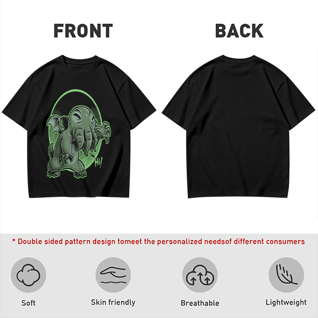 Olive T-Shirt Featuring Cute Cartoon Cthulhu Saying Hi