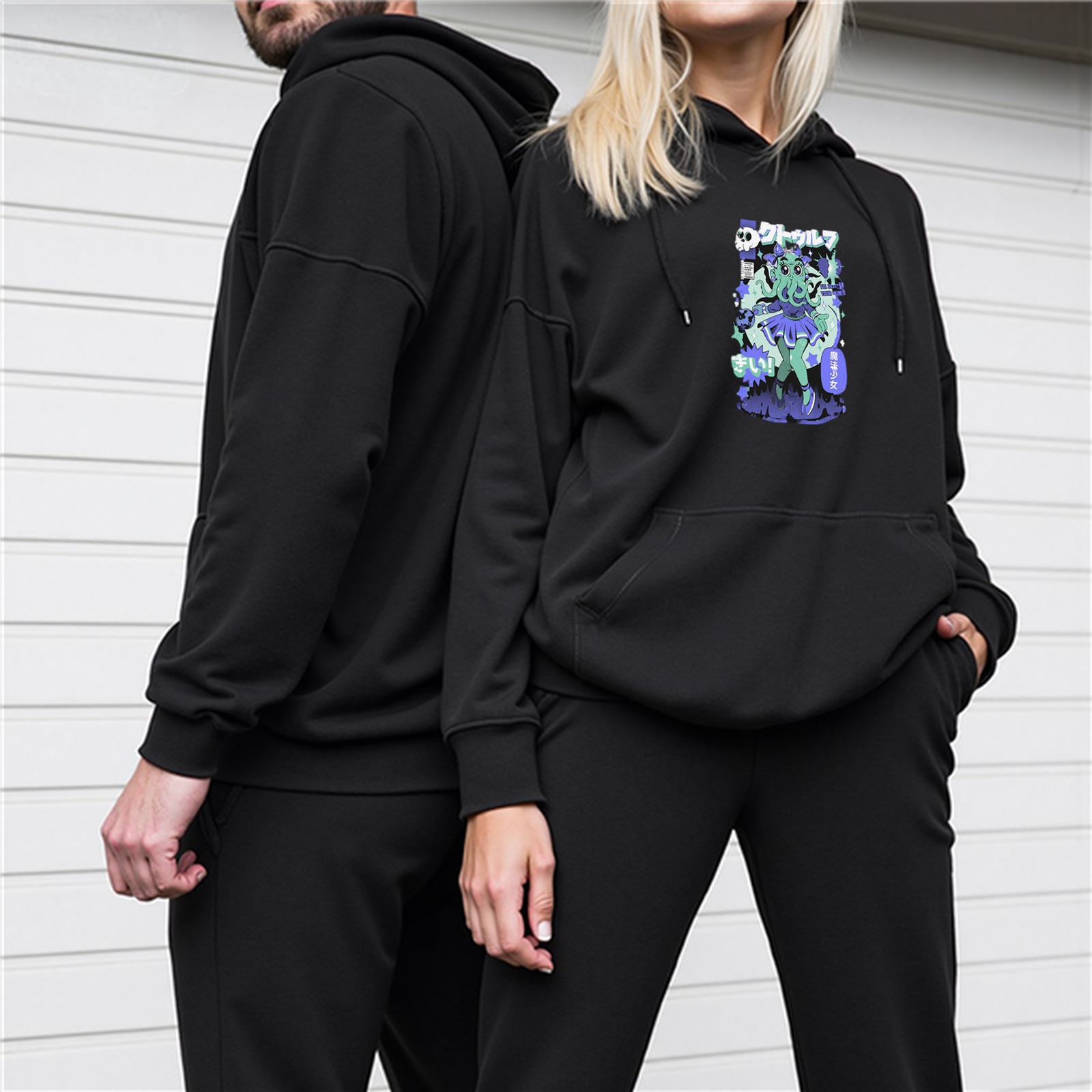 Black Hoodie With Cute Octopus Girl Anime Graphic Print
