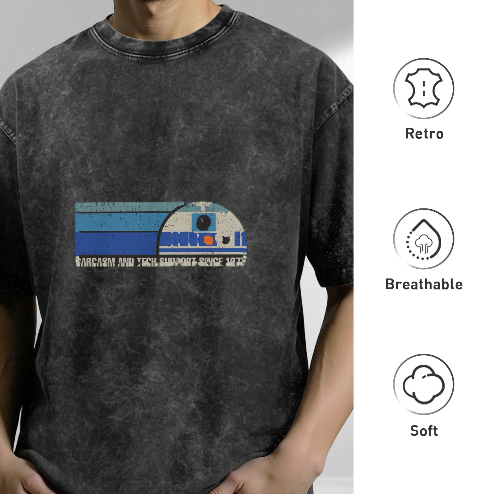 Vintage Wash Sarcasm & Tech Support Since 1977 R2-D2 Graphic T-Shirt