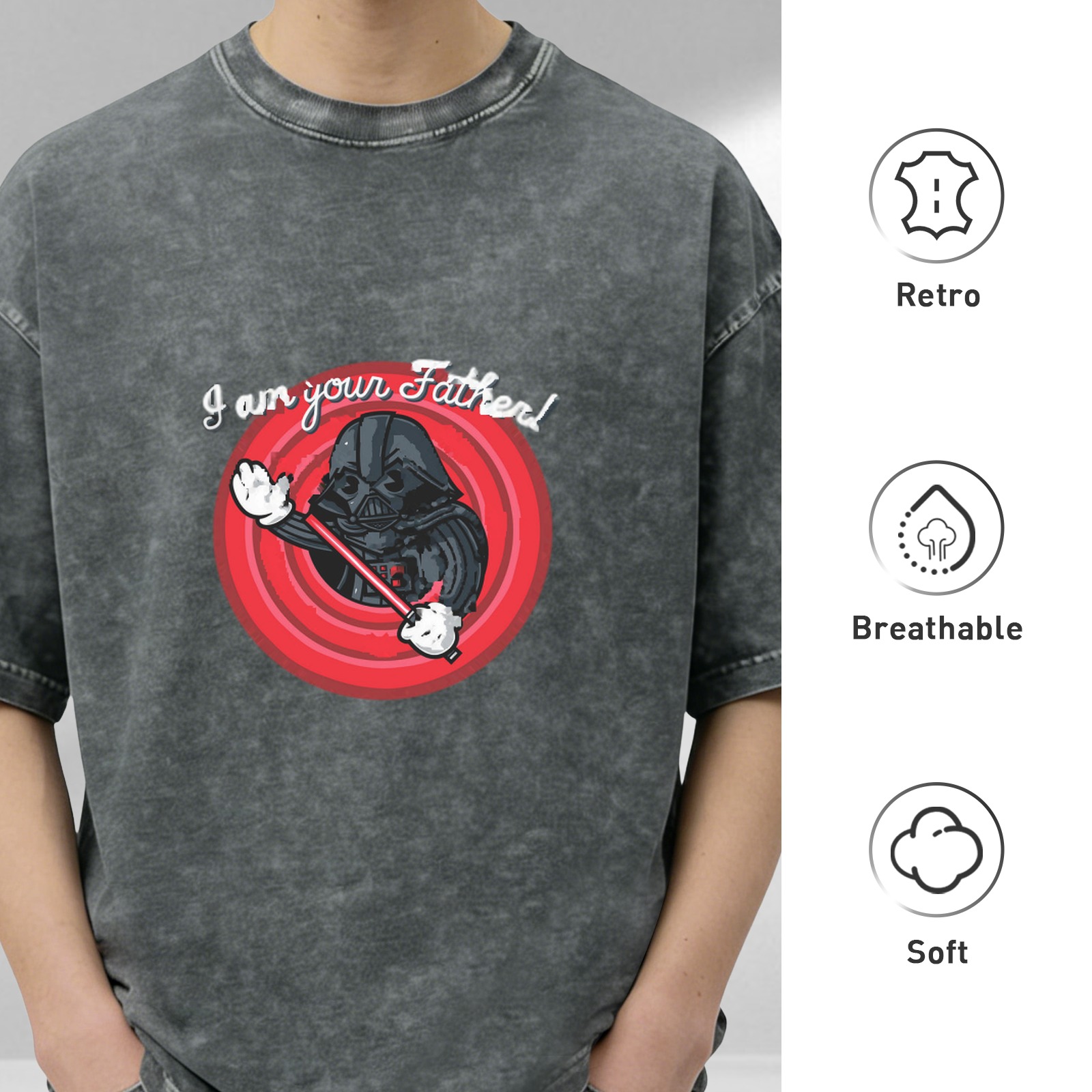 Washed black graphic t-shirt with Darth Vader 'I am your Father' print