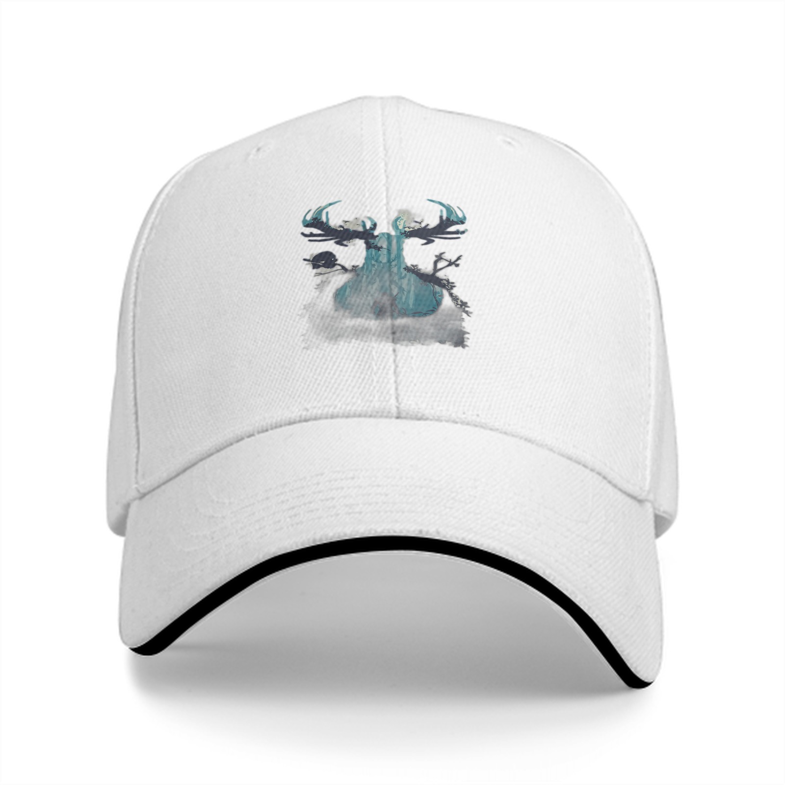 Black Baseball Cap With Glowing Moose Antler Artwork