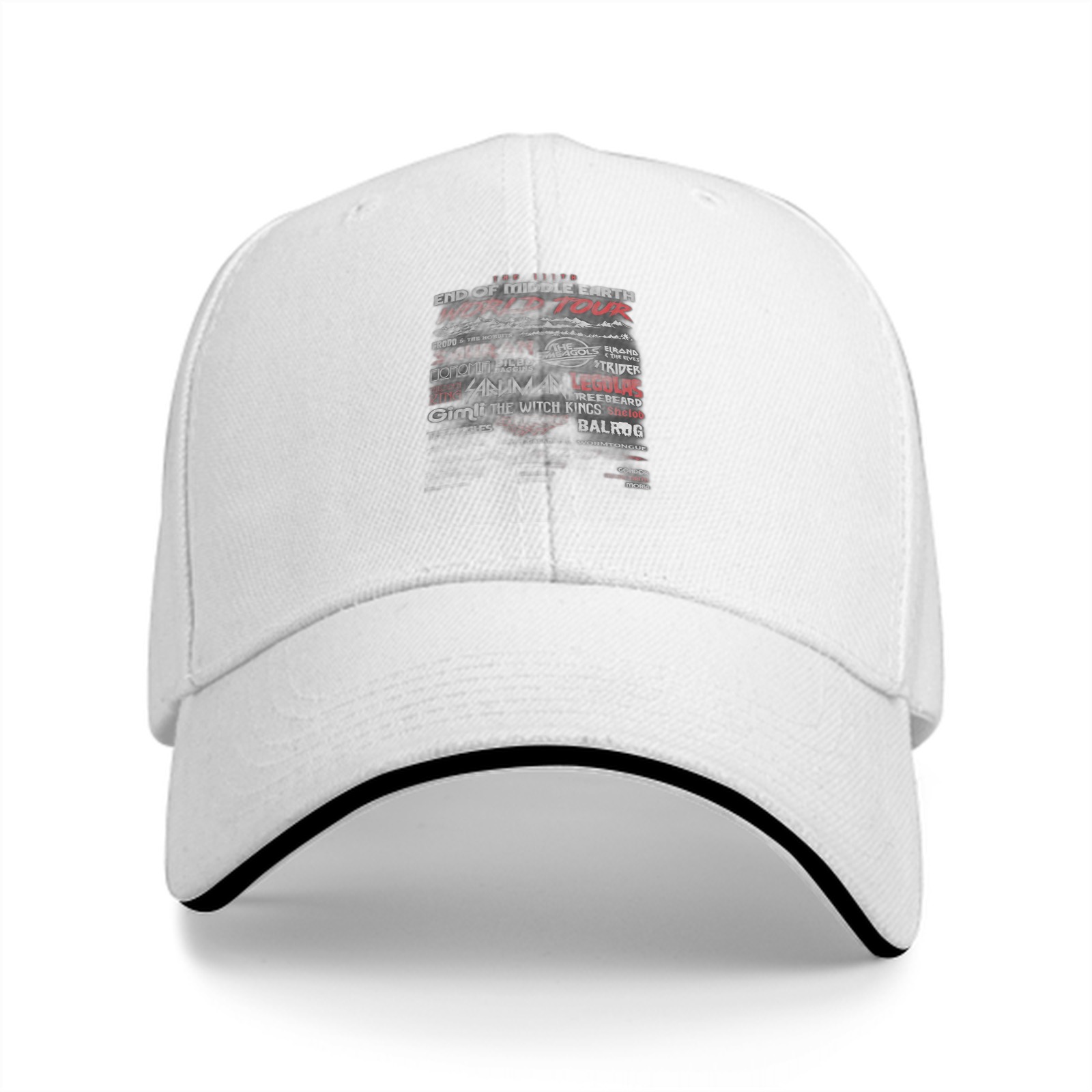 Black Baseball Cap with Middle Earth Tour Themed Print