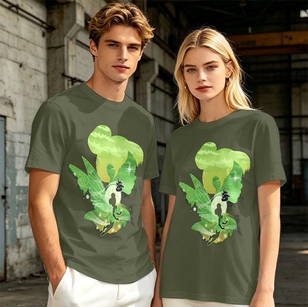 Olive T-shirt with fairy silhouette graphic design