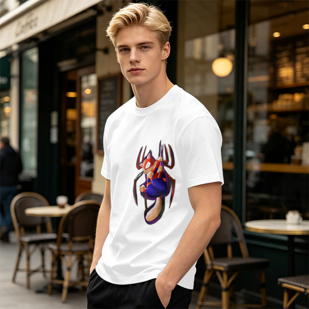 Olive T-Shirt With Spider Cat Superhero Graphic Print