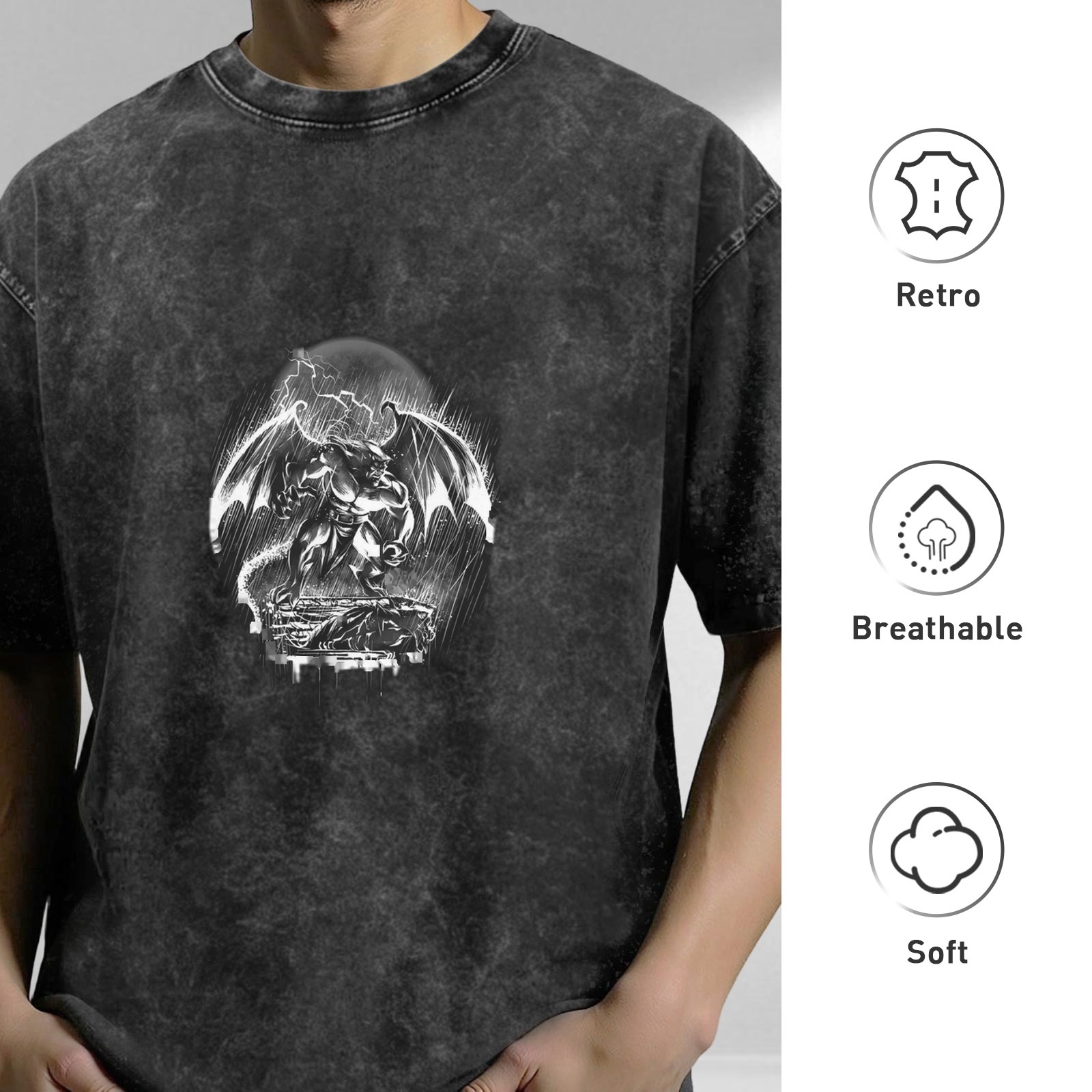 Distressed Black Devil Print Short Sleeve T-Shirt