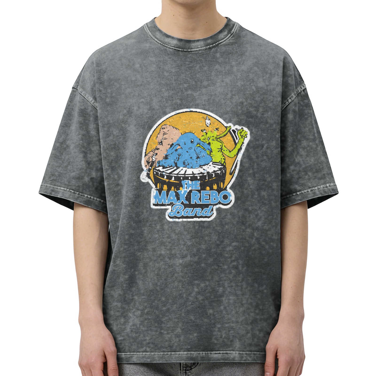 Distressed black short-sleeved T-shirt Star Wars Max Rebo Band band printed top