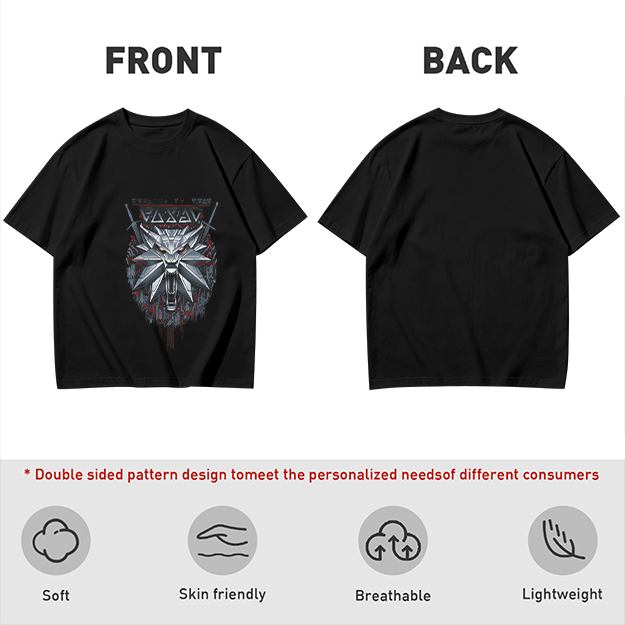 Olive Green T-Shirt With Witcher Wolf Medallion Graphic