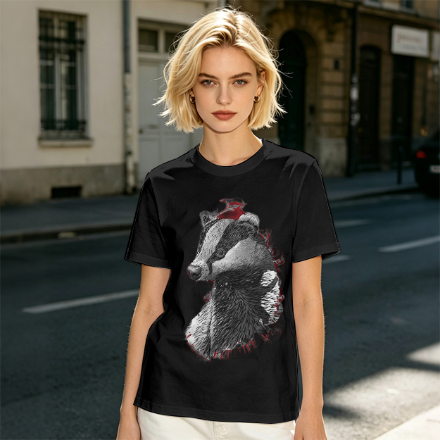 Olive Green T-Shirt With Detailed Badger Graphic Print