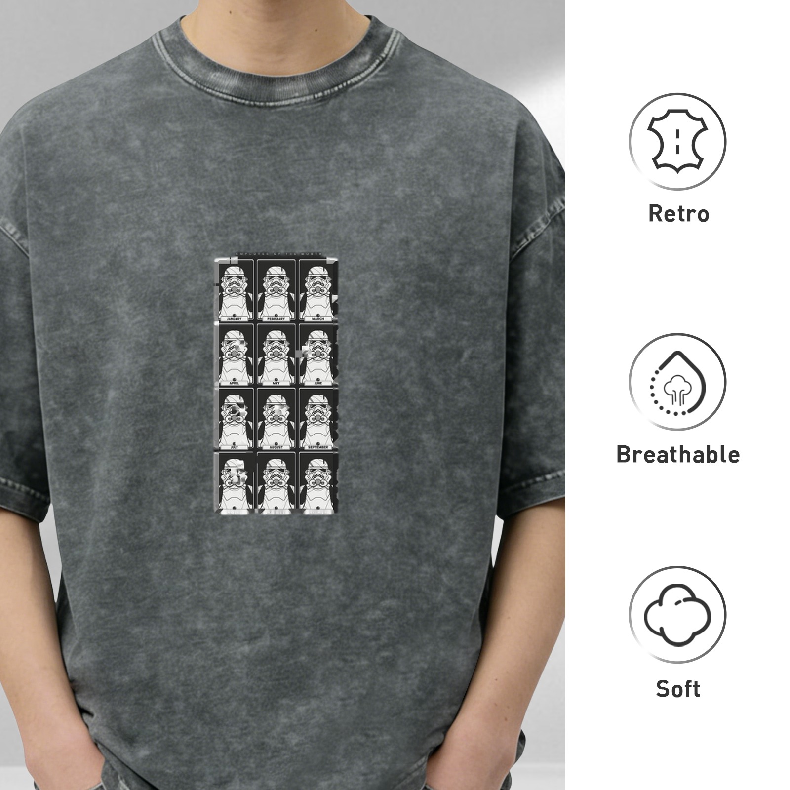 Washed Black T-Shirt With Stormtrooper Grid Print
