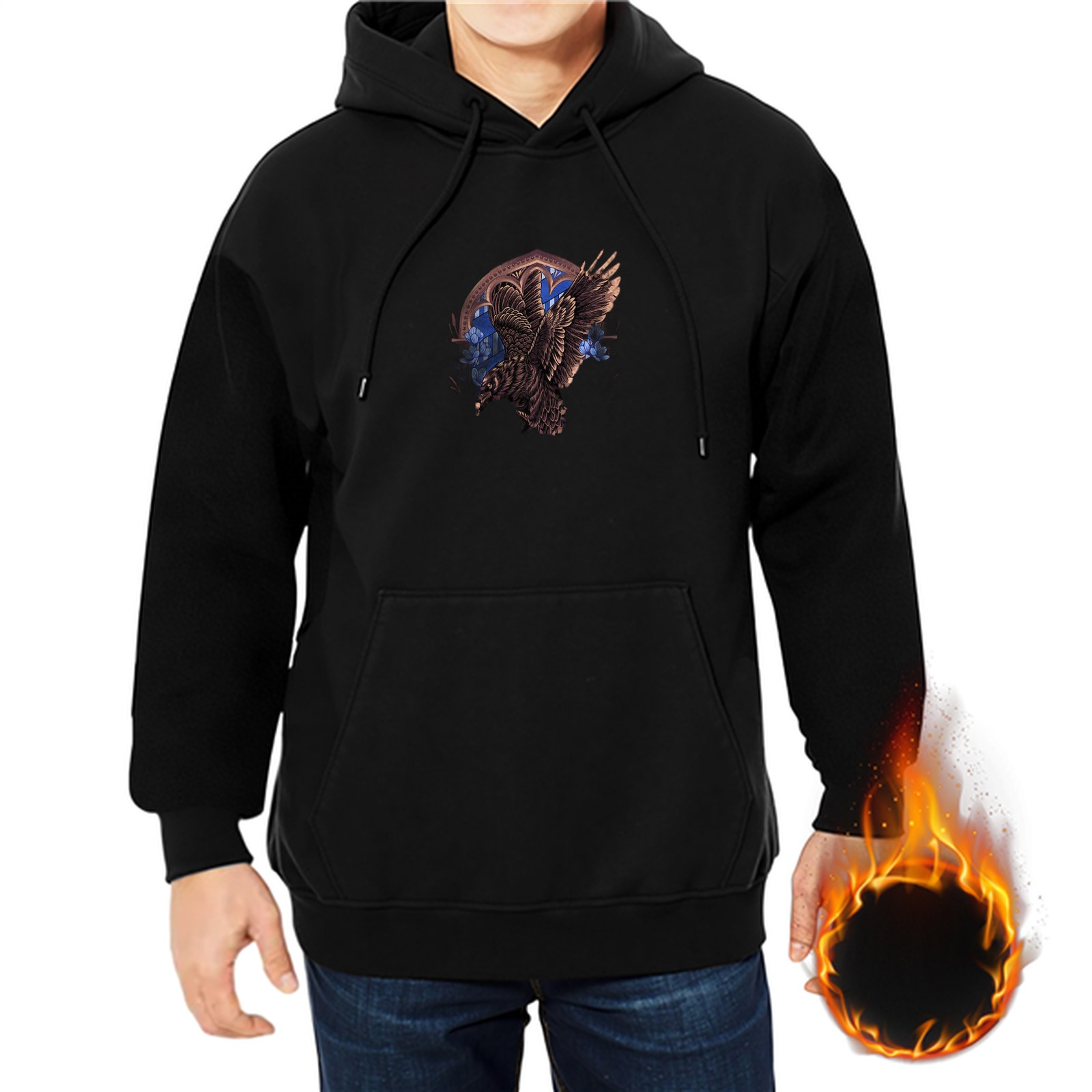 Black Hoodie With Detailed Eagle Graphic Print