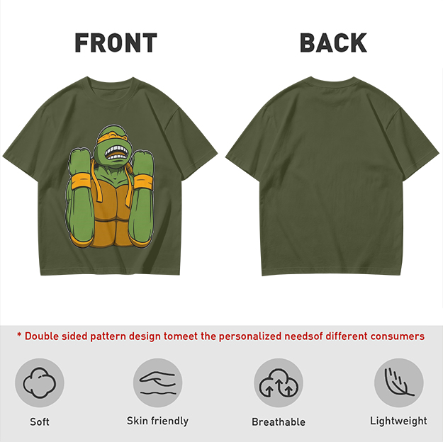 Olive Green T-Shirt With Michelangelo Ninja Turtle Graphic
